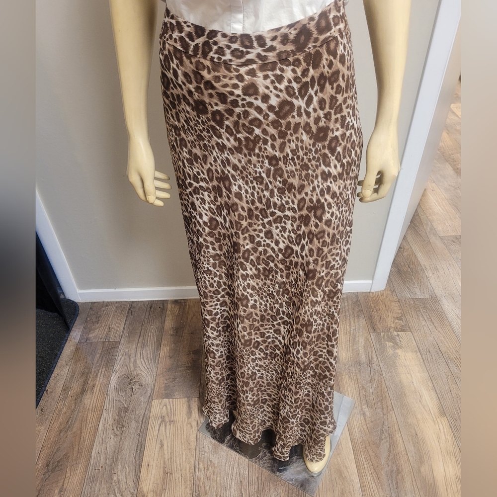 Sale Long Sheer Lined leopard skirt M